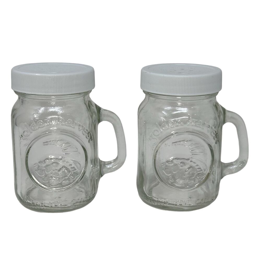 Vintage Golden Harvest Salt & Pepper Shaker Set White Plastic Lids